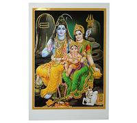 indischerbasar.de Poster Shiva Parvati Ganesh 50 x 70 cm Brillant doré Inde Accessoire Hindouisme Décoration Maison