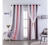indistar Rideaux de fenêtre occultants à découpes pour Chambre de Fille, Chambre d'enfant, Rideaux à Rayures dégradées, 1 Panneau (Rose/Gris, 132,1 x 160 cm)