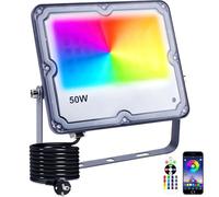 Indmird Projecteur LED RVB 50 W RVB pour l'extérieur avec contrôle par application Bluetooth IP66 étanche RGBW changement de couleur à intensité variable pour jardin, fête, scène