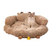 Indoor Cat Bed Tunnel, Warm Kitten Sleeping House Nest, 27.5-inch Plush Cat Cave with Non-Slip Oxford Base, PP Cotton Filled Pet Bed for Home, Outdoor, Travel, Winter, Bedroom, Balcony