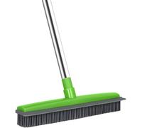 Indoor Rubber Broom with 50"" Long Handle and Squeegee Edge,Sweeping Brush for Artificial Grass Outdoor Garden Broom (Three Section Stainless Steel Handle)