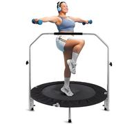 Indoor Trampoline Portable Fitness Rebounder - 30" Jumping Aerobic Workout Mini Trampoline for Adults w/Adjustable Handlebar, Spring, Foldable Exercise Trampoline Up to 220lbs
