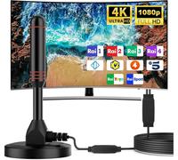 Indoor TV Antenna with 2 Amplifiers Digital HDTV Aerial with 500km Receiving Distance Internal Portable Antenna Support 4K with 10M Copper Cable and Magnetic Base