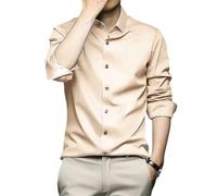 IndoPrimo Chemise décontractée à manches longues en satin uni pour homme, Crème, L
