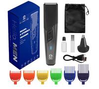 IndoTeam Tondeuse à barbe pour homme - Tondeuse électrique pour homme avec peignes de guidage à code couleur - Kit de coupe de barbe rechargeable - Rasoirs électriques pour homme et rasoir pour le nez
