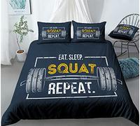 INDREAM Housse De Couette Gym Haltère Parures De Lit Muscles Forts,Ensembles De Lit 3/4 PCS (1 Housse De Couette avec 2 Taies d'oreiller Ou Drap) (Double-3PCS,B)