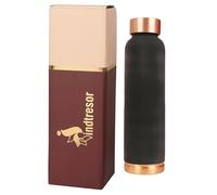 INDTRESOR Bouteille d'eau en cuivre pur Fabriquée à la main - Bienfaits ayurvédiques pour la santé - 33 OZ Facile à transporter pour le sport, l'école - Finition mate noir de jais en émail vintage.