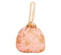 Indtresor Sac à Main de soirée brodé à la Main avec Perles, Cadeau de fête de Mariage Vintage pour Femme. Perle en Or Rose Clair