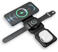 Induction Charger 15w Fast Charging 3 In 1 Magnetic Wireless Charging Pad With Night Light, Compatible With Iphone 16/15/14/13/12/11, Apple Watch, Airpods, Samsung - Black