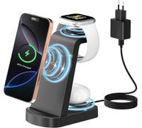 Induction Charger, 3 In 1 Wireless Charging Station (With 18w Adapter) Charging Station Compatible With Iphone 16/15/14/13/12 Pro/Promax, Apple Watch Ultra/10/9/8/7/6/5/4/Se, Airpods Pro Black
