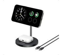 Induction Charger Iphone Charging Base 15w, Adjustable Stand 2-In-1, Usb-C Cable 1.5m, Dual Led, Ultra Fast Magsafe For Iphone Series 16/15 And 5w For Airpods (No Ac Adapter)