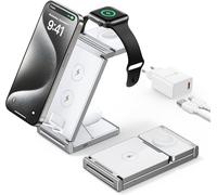 Induction Charger Stand, Foldable 3-In-1 Wireless Charger In Zinc Alloy For Iphone 15/14/13/12/11 Pro Max/X/Xs Max/8/8 Plus, Apple Watch S2-8/Ultra, Airpods, White