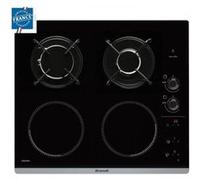 Plaque de Cuisson Mixte - GAZ - Electrique +[ BRANDT BPI6413BM - induction / gaz - 4 zones - L 51 x P 58 cm - Revetement verre - Noir