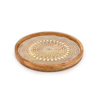 Indus Lifespace Bougeoir en bois de manguier - Plateau rond décoratif en bois pour salon - Plateau circulaire sculpté en bois comme décoration centrale (30,5 x 30,5 x 2,5 cm)