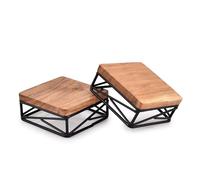 Indus Lifespace Riser Square Display Wooden Base Stand for Kitchen/Bathroom Counter/Plant Stand Set of 2 ( 10.16cm x 10.16cm x 4.44cm)