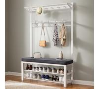 Industrial Coat Hanger & Shoe Bench, Wall Mounted Rack with Upholstered Sponge Seat for Living Room & Bedroom, Entryway nizer (blanc, 13" D x 39,4" W x 67,7" H)
