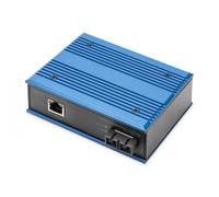 DIGITUS convertisseur de média Gigabit industriel - 1x RJ45, 1x SC-Duplex 850nm - multimode double fibre - 0,5 km de portée - 10/100/1000 Mbps - montage sur rail DIN - noir/bleu