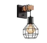 Industrial Indoor Wall Light, Vintage Dimmable Cage Shade with Switch Wall Light, E27 Metal And Wood Rope(without Bulb)