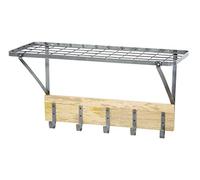 INDUSTRIAL KITCHEN KitchenCraft Wall-Mounted Shelf with Hooks, 32.5 x 60 x 25.5 cm (1'1" x 2' x 10"), Grey