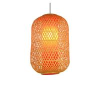 Industrial Lantern Lighting Rattan Red Double-Decker Pendant Lamp Rustic Weave Hanging Light Chandelier for Dining Living Room Restaurant(Red,40CM)