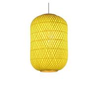 Industrial Lantern Lighting Rattan Red Double-Decker Pendant Lamp Rustic Weave Hanging Light Chandelier for Dining Living Room Restaurant(Yellow,40CM)