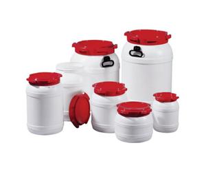 Industrial Quality Supplies Fût à col large 15,4 l blanc avec couvercle rouge sans poignées d'ouverture Ø 204 mm Quantité:1