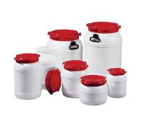 Fût à col large ( 9000450103 ) 26,0 l PE blanc avec couvercle rouge Ouverture de remplissage-Ø 203 mm