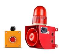 Industrial Sound and Light Alarm Siren,Alarm Siren with Button Control Box,25W 120dB Loud Horn Outdoor Security Siren with LED Strobe Light(DC24V)