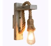 Industrial Vintage Loft Antique Wood Single Head Creative Wall Sconce Lamp Pure Hand-Woven Hemp Rope Wall Light Kitchen Bar Decoration Lamp with E26/E27 Socket