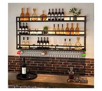 IndustrialWall Mounted Wine RackRustic 3Tier Metal Bottle Holder & Glass Shelf for Home Bar Dining Room Decor Black Finish (Taille : 80 x 25 x 90 cm)