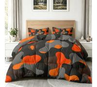 Industriel Camouflage Blocs De Couleur Imprimée 3 pièces Couette 220 x 240 cm - 300GSM Microfibre Douce Couette Réversible avec 2 Taie d'oreiller 65x65 cm - Matelassée pour Les 4 Saisons, Orange-Gris