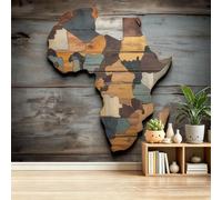 Industriel Carte Planche En Bois Afrique 250 x 175 cm Fresque Murale pour Grand Salon & Espace Commercial Explorateurs, Papier Peint Intissé Gris Panoramique Mur d'Accent, Design Moderne