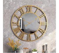 Industriel Grand avec Miroir Métal E Horloges à Quartz avec Chiffres Romains pour Chambre à Coucher Salon Décor, Gold, 40CM/15.7IN