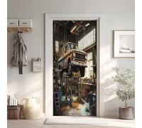 Industriel Poster de Porte 3D Trompe L'oeil, Atelier Auto-Adhésif Sticker Porte pour Chambre Cuisine, Voiture Rétro Stickers Autocollants de Porte 85x215 cm