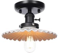 Industriel V-Intage Céramique Lait Blanc Shade plafonnier métal métallume en Fer forgé de Plafond Semi-Flush Light avec Interrupteur E27 Porte-Lampe AC110-, pour Salle à Manger