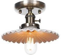 Industriel V-Intage Céramique Lait Blanc Shade plafonnier métal métallume en Fer forgé de Plafond Semi-Flush Light avec Interrupteur E27 Porte-Lampe AC110-, pour Salle à Manger