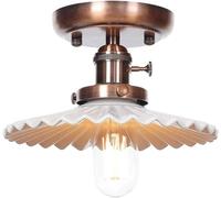 Industriel V-Intage Céramique Lait Blanc Shade plafonnier métal métallume en Fer forgé de Plafond Semi-Flush Light avec Interrupteur E27 Porte-Lampe AC110-, pour Salle à Manger