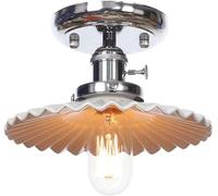 Industriel V-Intage Céramique Lait Blanc Shade plafonnier métal métallume en Fer forgé de Plafond Semi-Flush Light avec Interrupteur E27 Porte-Lampe AC110-, pour Salle à Manger