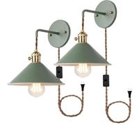 Industrielle Applique Murale avec Prise de 2M Câble E27 Vintage Métal Lampes Murales Lecture Chevet Luminaire Mural avec Rotative Interrupteur Effilé Éclairage Mural pour Chambre (Vert,2 Pièces)