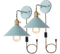 Industrielle Applique Murale avec Prise de 2M Câble E27 Vintage Métal Lampes Murales Lecture Chevet Luminaire Mural avec Rotative Interrupteur Effilé Éclairage Mural pour Chambre (Bleu,2 Pièces)