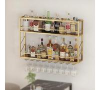 Industriels Porte - Vin Montage Mural en Métal Moderne Lumière LED,Cadre en Fer À Trois Niveaux,Présentoir À Vin,Porte - Vin Montage Mural,pour Restaurant Et Cuisine,Noir,Or(Gold,39.4IN/100CM)