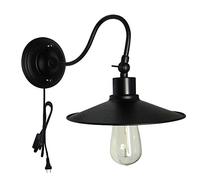 Industry Retro Wall Lamp Black Industrial Vintage Farmhouse Wall Sconce Lighting Gooseneck Wall Light Fixtures Plug in Cord with On Off Switch E27 Base for Indoor and Bed