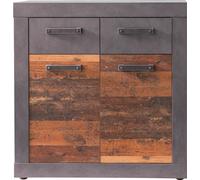 Indy Commode 2 portes, 2 tiroirs, finition chêne gris, style vieux bois.