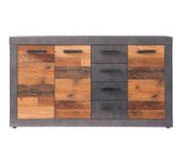 Indy Commode, 3 portes, 4 tiroirs, imitation chêne gris, vieux bois.