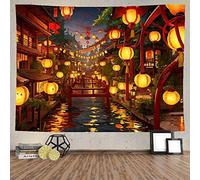 Ine Ive Tapisserie murale japonaise 203 x 152,4 cm, rues japonaises remplies de lanternes pour chambre à coucher, salon, dortoir
