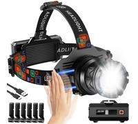 INECOKS Lampe frontale rechargeable super lumineuse, 3000 lm avec détecteur de mouvement avec 9 modes, lampe frontale zoomable pour adultes réglable à 90 °, étanche IPX7 haute puissance pour la pêche