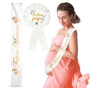 inedit Echarpe Baby Shower Fille - Echarpe Future Maman + Logo Futur Papa - Mixte Blanc Ruban - Cadeau Décoration Baby Shower