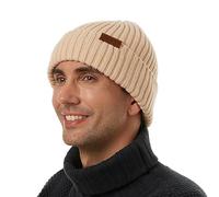 ineepor Bonnet Hiver Homme Femme Laine Mérinos Beanie Hat Tricoté Chapeau Unisexe Doublé Polaire Court Chaud Doux Confortable