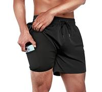 ineepor Maillot de Bain Homme 2 in 1 Tight Liner Short de Bain Homme Zip Pocket Maillot de Bain Short de Surf Short de Plage Short de Boxe Séchage Rapide,Noir,S