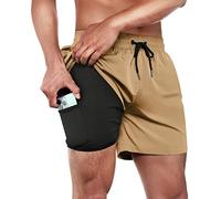 ineepor Maillot de Bain Homme 2 in 1 Tight Liner Short de Bain Homme Zip Pocket Maillot de Bain Short de Surf Short de Plage Short de Boxe Séchage Rapide,Kaki,3XL